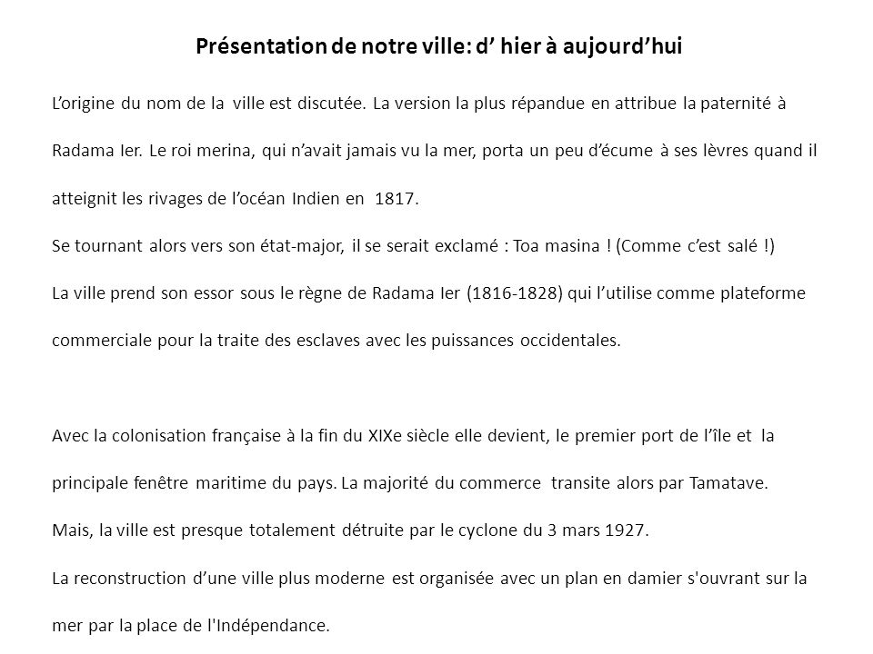 Tamatave O Habitons Nous Ppt T L Charger